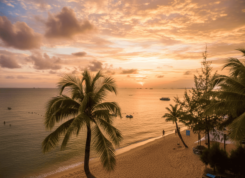 Truong Beach stretches along the southwestern coast of Phu Quoc, offering golden sands and calm turquoise waters
